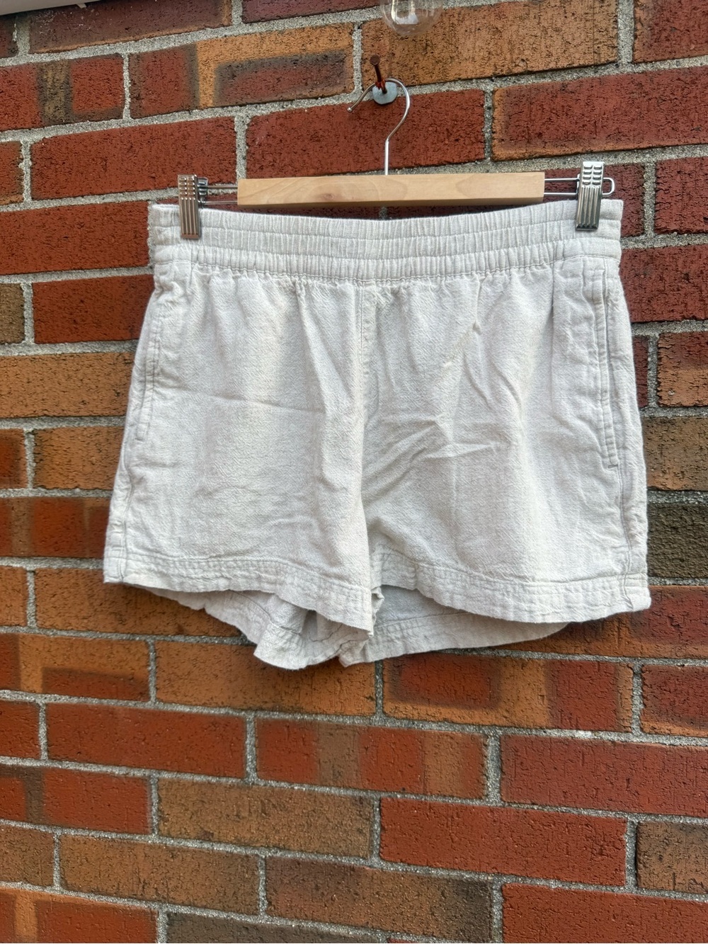 Natural Linen Blend Pull On Shorts Small Coastal Minimalist